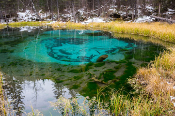 Blue geyser lake in Altay mountains