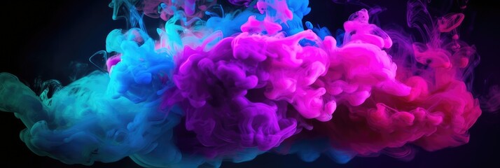 Fototapeta na wymiar Multicolored smoke puff cloud design elements on a dark background - generative ai 