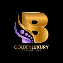 Initial B logos. Letter alphabet with Golden Luxury style. free vector logo design.