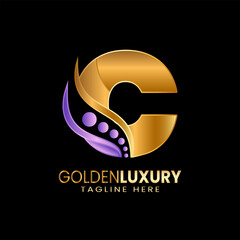 Initial C logos. Letter alphabet with Golden Luxury style. free vector logo design.