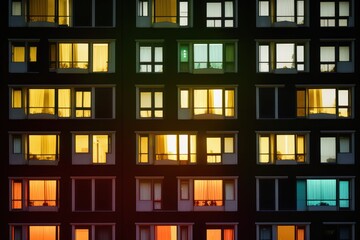 Into the Night: An Atmospheric Journey Through the Glowing Colored Windows of City Apartments, GENERATIVE AI