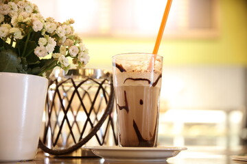 Cold frappe coffee with whipped cream