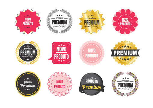 set Selo, Selo premium, produto novo, selo produto novo, selos para produto, carimbo, produto premium quality