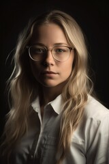 Fototapeta na wymiar Attractive Young woman using eyeglasses wearing a white shirt looking at the camera. Generative AI 