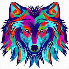 Color wolf head graphic Illustration, ai generated and digitally redesigned and digitally hand painted with textures. 