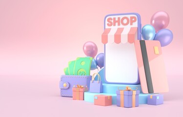 Online Shopping 3D Concept. 3D Illustration