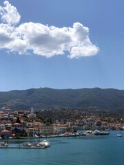 Fototapeta premium Summer Travel Vacation. View On Beautiful Beach On Greece Shore.