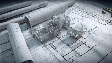 Concept of construction and design 3d plan