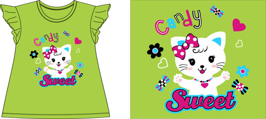 CANDY SWEET CAT t-shirt graphic design vector illustration
