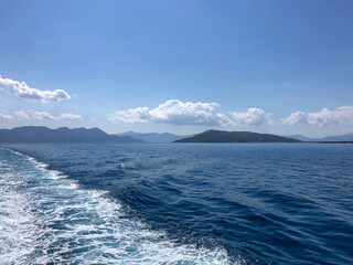 Summer Travel Vacation. View On Beautiful Beach On Greece Shore.