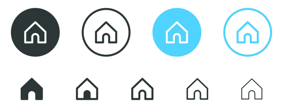 home icon. web page icon sign , house, homepage, mainpage, dashboard, icons - home sign in circle for website page. line outline mobile apps icons
