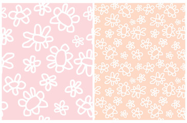 Abstract Hand Drawn Floral Seamless Vector Pattern. Infantile Style White Flowers on a Pastel Pink Background. Modern Abstract Garden Design. Floral Repeatable Print ideal for Fabric, Wrapping Paper. 