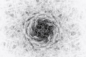 Black pattern of crooked waves on a black background. Abstract fractal 3D rendering