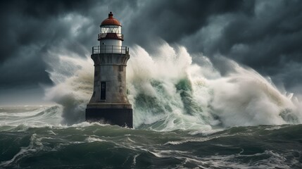 Fototapeta na wymiar A lighthouse standing tall in the face of a raging storm Generative AI