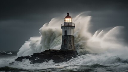 Fototapeta na wymiar A lighthouse standing tall in the face of a raging storm Generative AI