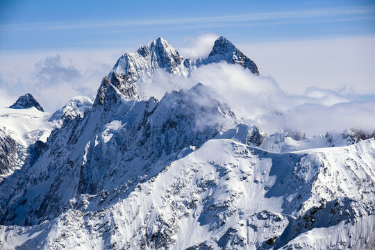 beautiful view of the mountains, winter forest in sunny weather © Aleksandr