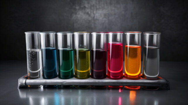 colorful test tubes with dark background