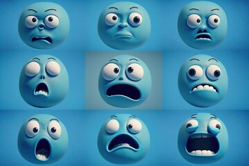 Timelapse of different emotions on blue background, concept of Mood Swings and Color Psychology, created with Generative AI technology