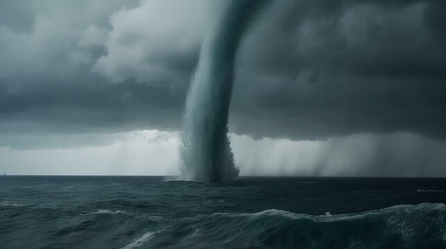 A towering waterspout twisting and turning above the turbulent ocean Generative AI © Наталья Евтехова