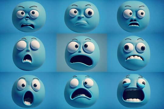 Timelapse of different emotions on blue background, concept of Mood Swings and Color Psychology, created with Generative AI technology