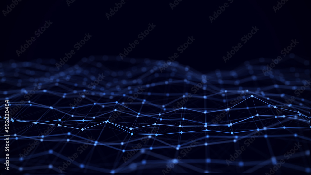 Poster network connection blue plate. abstract wavy destorted technology structure texture with points and 