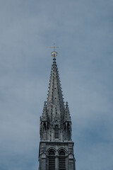 Fototapeta na wymiar The tower of the Sanctuary of Lourdes. The steeple. 
