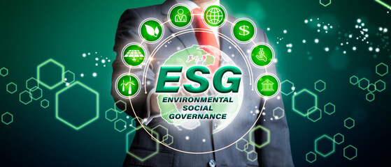 Environmental Social and Governance (ESG) concept. Renewable energy by 2050 Carbon neutral energy....