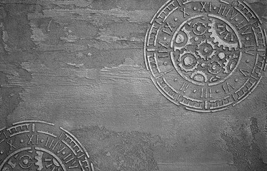 Gray background of decorative plaster with abstract spots. Unusual silver wall texture with beautiful patterns, creative surface background. Dressing coating for building cladding.