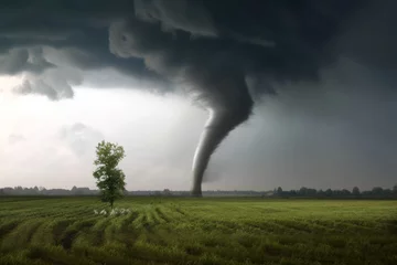 Fotobehang Tornado on a field - Generative AI © Jürgen Fälchle