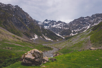A picturesque landscape shot of the Alps mountains in the Valgaudemar valley (Les Oulles du Diable)