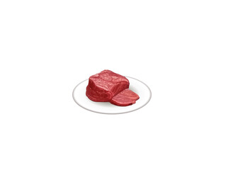 Cartoon sliced meat in a plate on a white background. Vector illustration