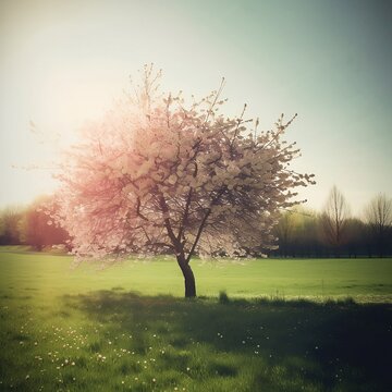&Aacute;rbol en primavera, florece en el campo. Luz natural, colores suaves