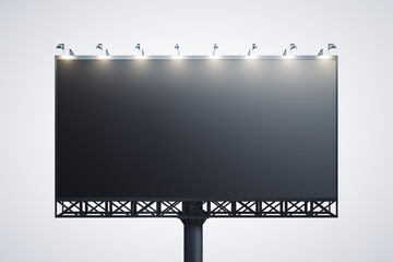 Blank black horizontal billboard isolated on white background, front view. Mockup, 3D Rendering