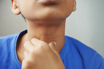 unrecognized man suffering throat pain close up 