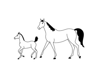 Arabian mare with foal, simple vector illustration