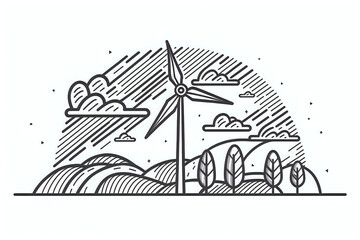 Wind generator renewable energy source illustration - generative AI Illustration