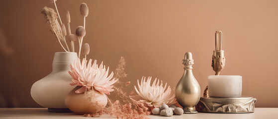 Obraz premium Beautiful summer still life background - generative AI illustration background