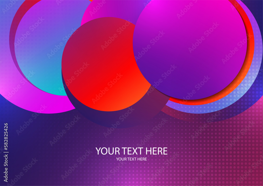 Poster colorful overlapping circles, modern abstract composition with shadows and text. geometric backgroun