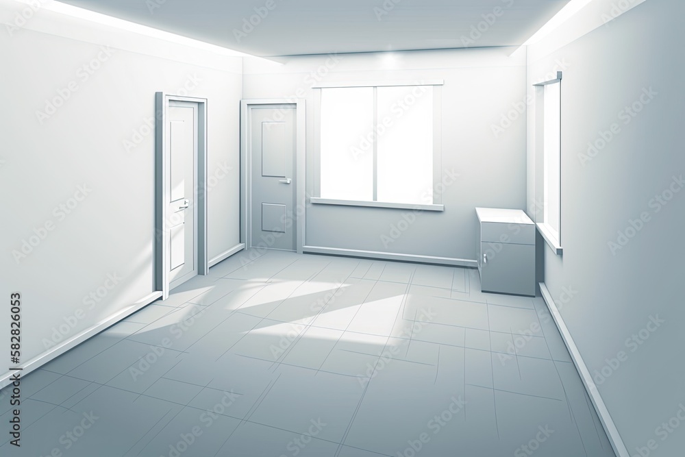 Poster illustration of an empty white modern room with a tidy corner. generative ai