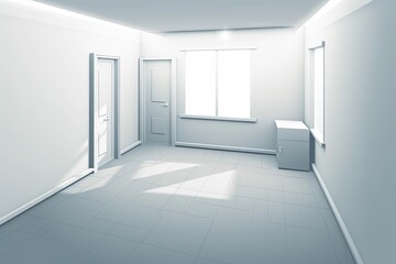 Illustration of an empty white modern room with a tidy corner. Generative AI