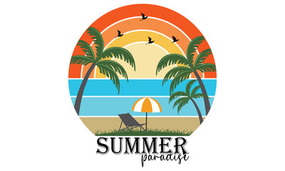 Summer Paradise Shirt, Beach Shirt, Summer Vacation Tee, Summer Tee, Lake Vacation Shirt, Beach Vacation Tee, Fun Summer T-Shirt, California, Turism, Island, Travel,Paradise, Vector Illustration