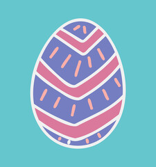 Easter egg in doodle style with colored elements. Isolated vector illustration. Stylized decor for the spring holiday. Template for a postcard, poster.