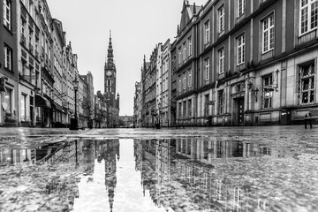 Architecture of the city of Gdańsk. Black and white photography