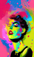Fototapeta premium Colourful modern abstract woman face. Hand drawn digital art illustration