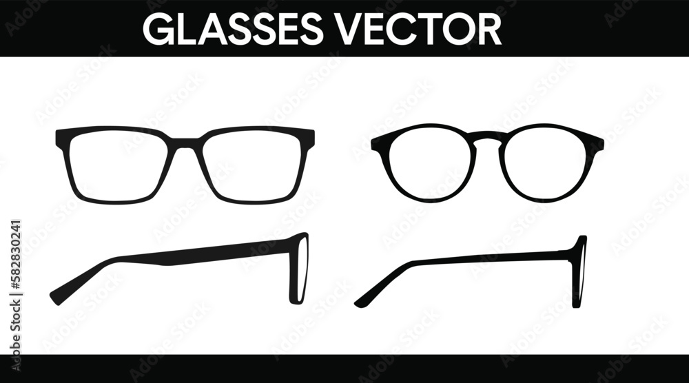 Canvas Prints vector isolated illustration of a glasses frame set. set of black glasses frame front and side view