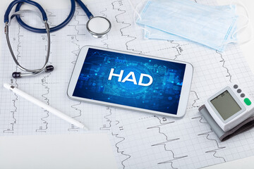 Close-up view of a tablet pc with medical abbreviation