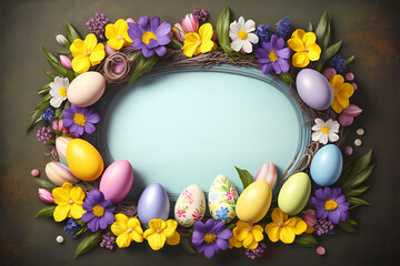 Naklejka na ściany i meble Easter egg with flowers with copy space