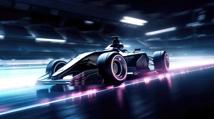 Poster Race car racing over neon light track in motorsport competition (Generative AI) © Robert Kneschke