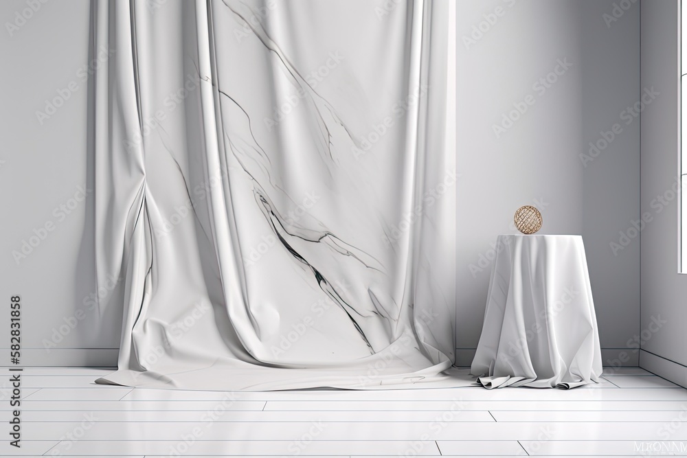 Poster studio with a simple backdrop and a marble material. generative ai