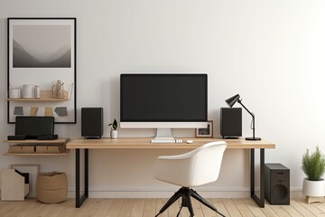 mockup of a blank poster showing a desktop pc. Generative AI